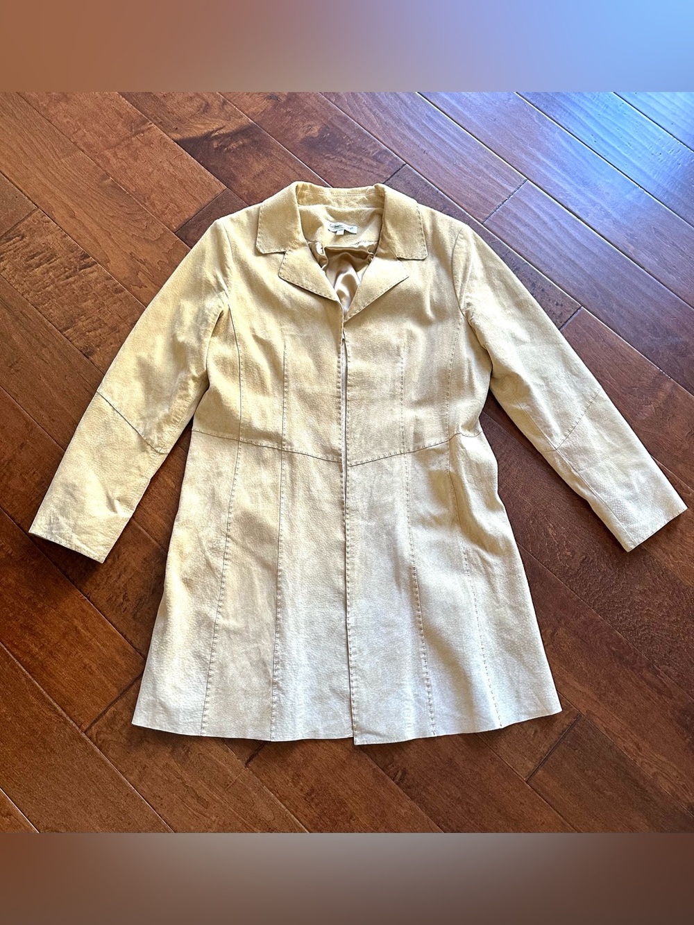 Coldwater Creek Genuine Leather Suede Coat Petite Medium Beige Lined Jacket PM - Picture 2 of 9